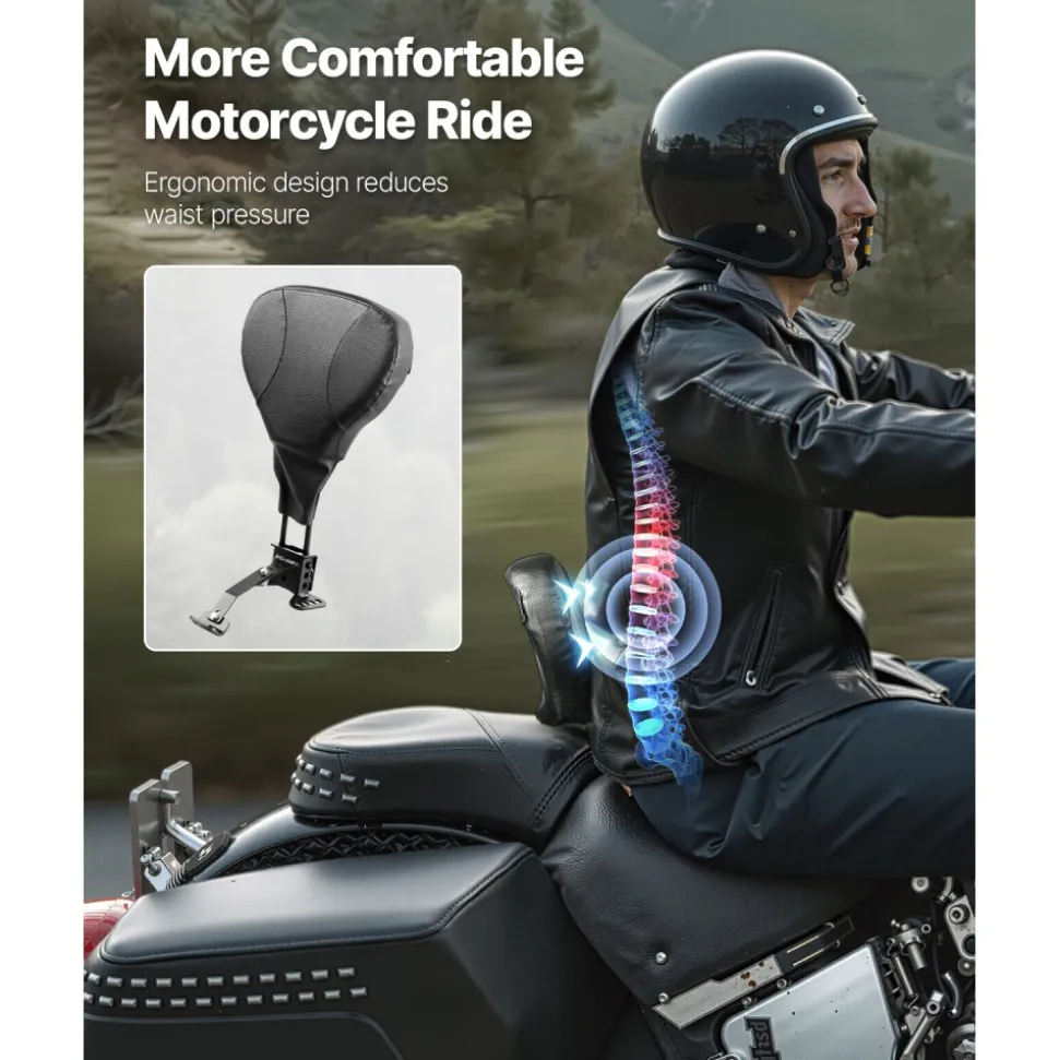 Adjustable Motorcycle Backrest Sissy Bar, Fit Harley Touring Models 2009-2024 with One-piece Slotted Seat, Street Glide, Road Glide, and Road King, Detachable Rider Backrest for Motorcycles, Black