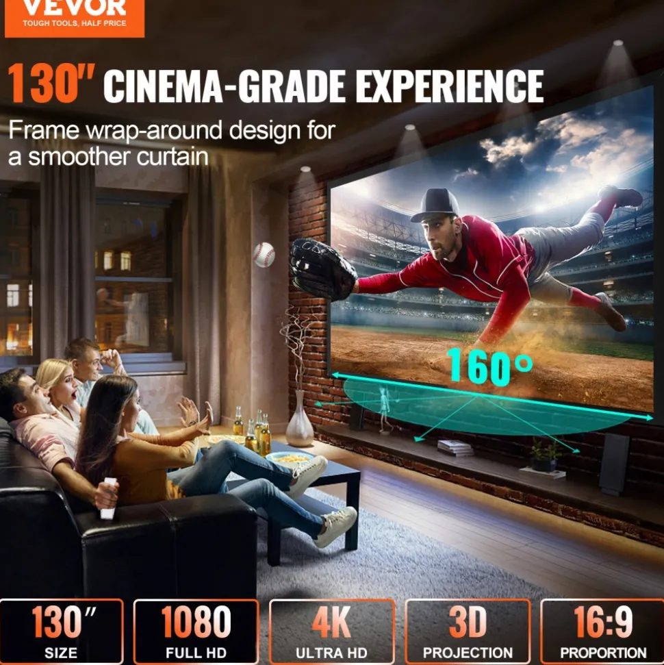 Big 130" Diagonal 16:9 HD Projector Screen Home Theater Outdoor Use