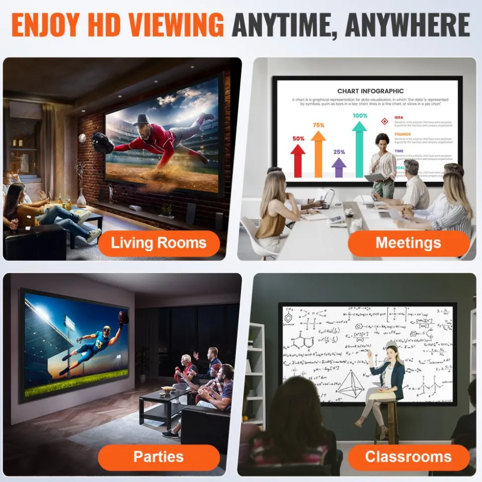 Big 130" Diagonal 16:9 HD Projector Screen Home Theater Outdoor Use
