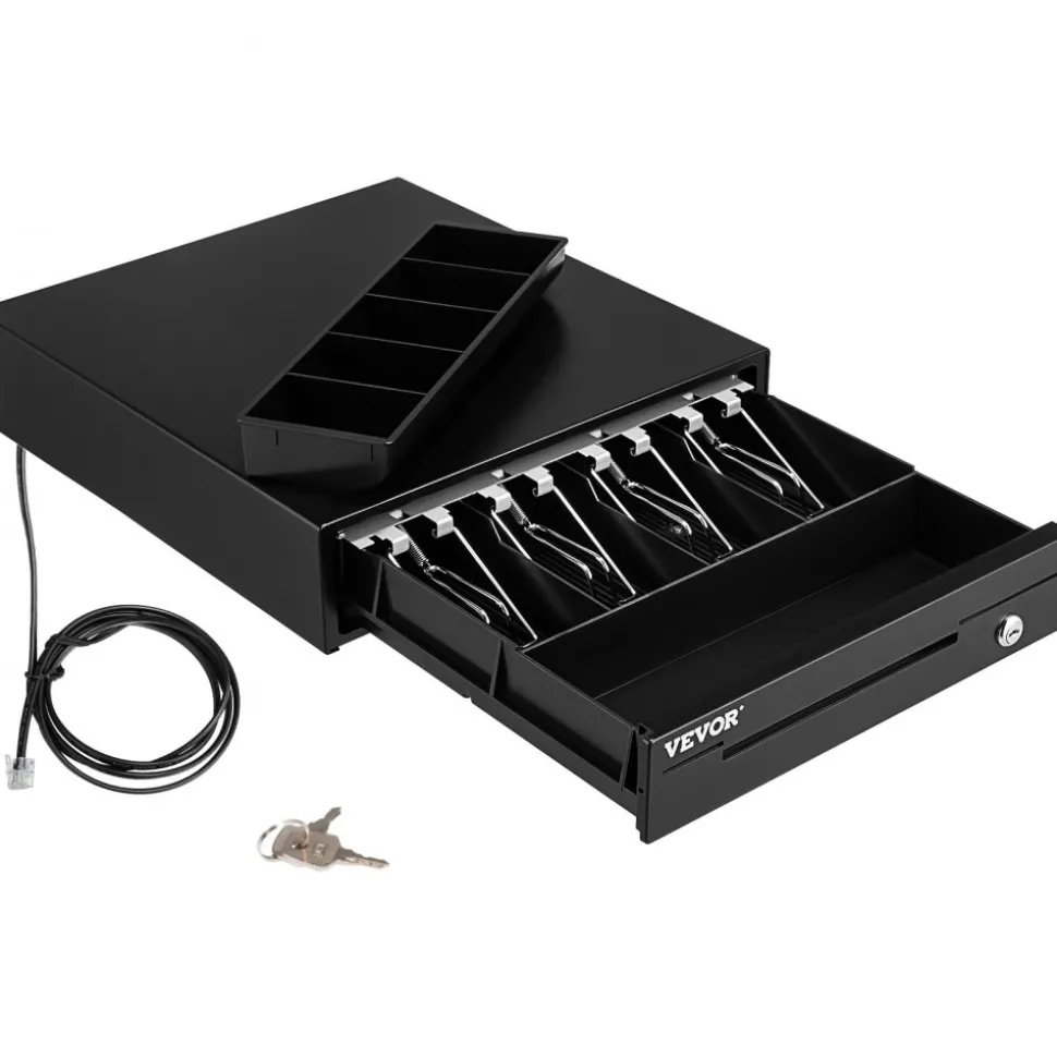 Cash Register Drawer, 13" 12 V, for POS System with 4 Bill 5 Coin Cash Tray, Removable Coin Compartment & 2 Keys Included, RJ11/RJ12 Cable for Supermarket, Bar, Coffee Shop, Restaurant