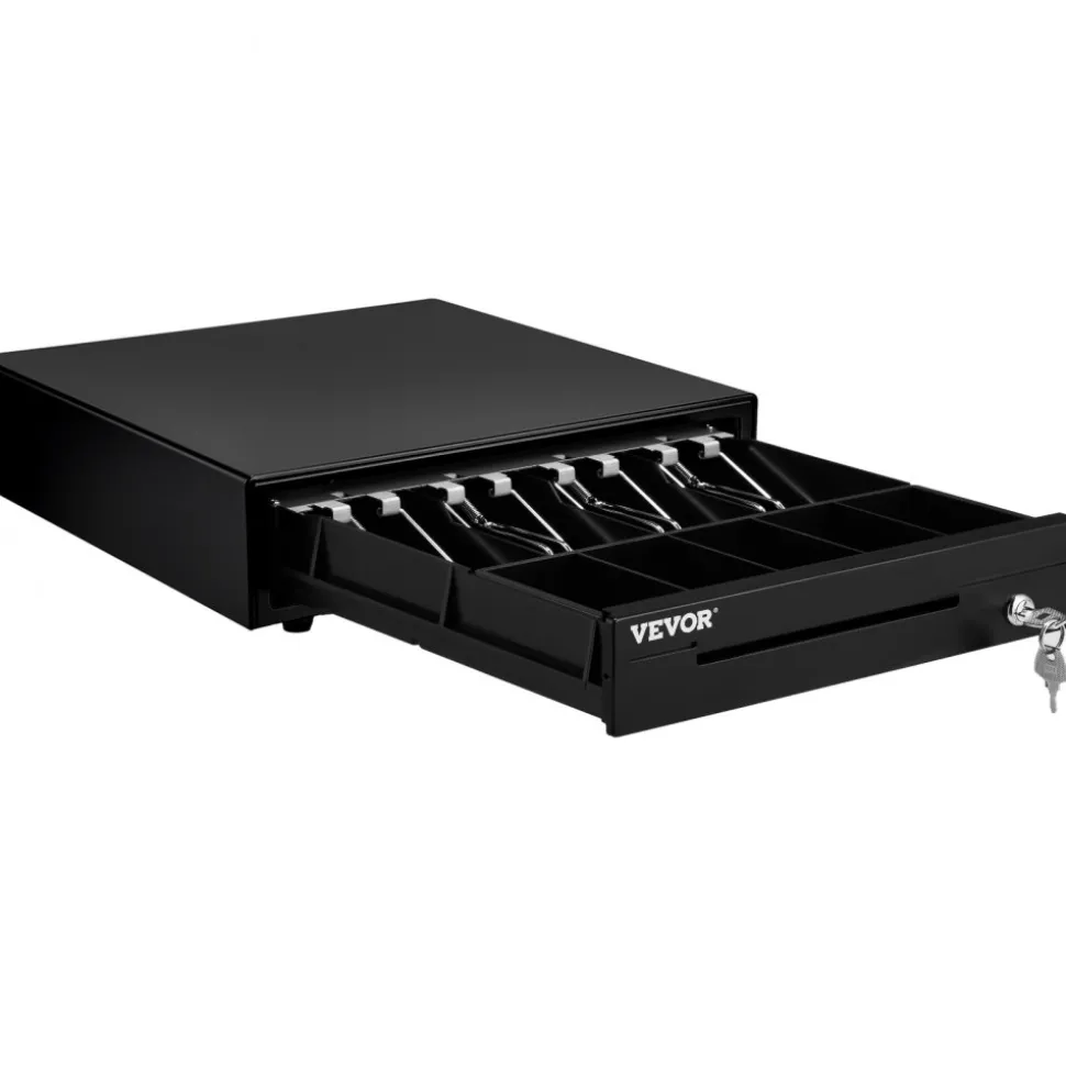 Cash Register Drawer, 13" 12 V, for POS System with 4 Bill 5 Coin Cash Tray, Removable Coin Compartment & 2 Keys Included, RJ11/RJ12 Cable for Supermarket, Bar, Coffee Shop, Restaurant