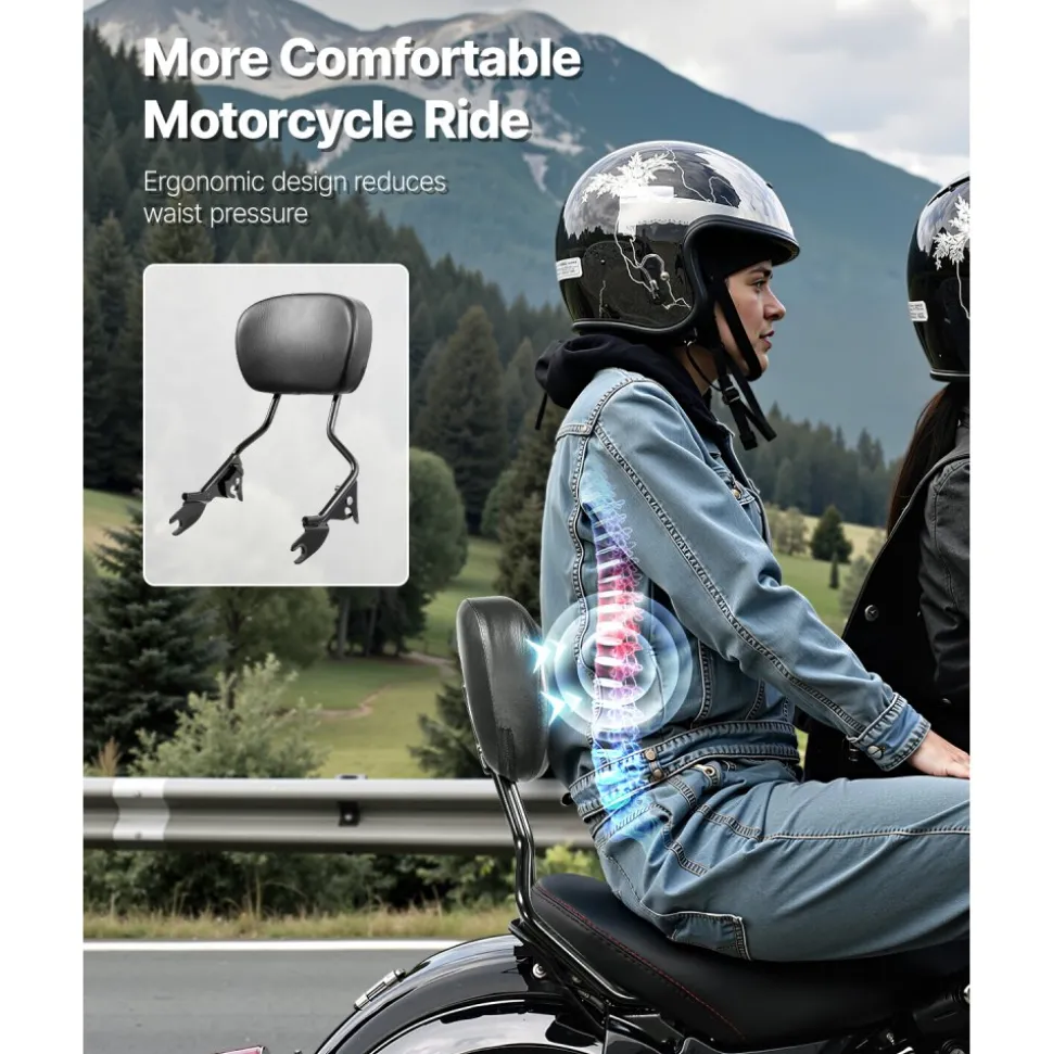 Detachable Motorcycle Passenger Backrest, Compatible with Harley-Davidson Touring, Street Glide, Road Glide, Road King, 16-Inch Height, Black