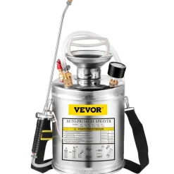 1 Gallon Stainless Steel Sprayer, 12" Wand & 3FT Reinforced Hose, Hand Pump Sprayer with Pressure Gauge, Safety Valve & Adjustable Nozzle, Garden Weed Sprayer for Lawn, Gardening, Sanitizing