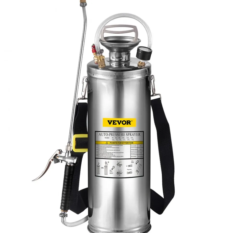 3 Gallon Stainless Steel Sprayer, 20" Wand & 3FT Reinforced Hose, Hand Pump Sprayer with Pressure Gauge, Safety Valve & Adjustable Nozzle, Garden Weed Sprayer for Lawn, Gardening & Sanitizing