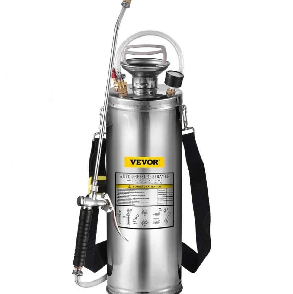 3 Gallon Stainless Steel Sprayer, 20" Wand & 3FT Reinforced Hose, Hand Pump Sprayer with Pressure Gauge, Safety Valve & Adjustable Nozzle, Garden Weed Sprayer for Lawn, Gardening & Sanitizing