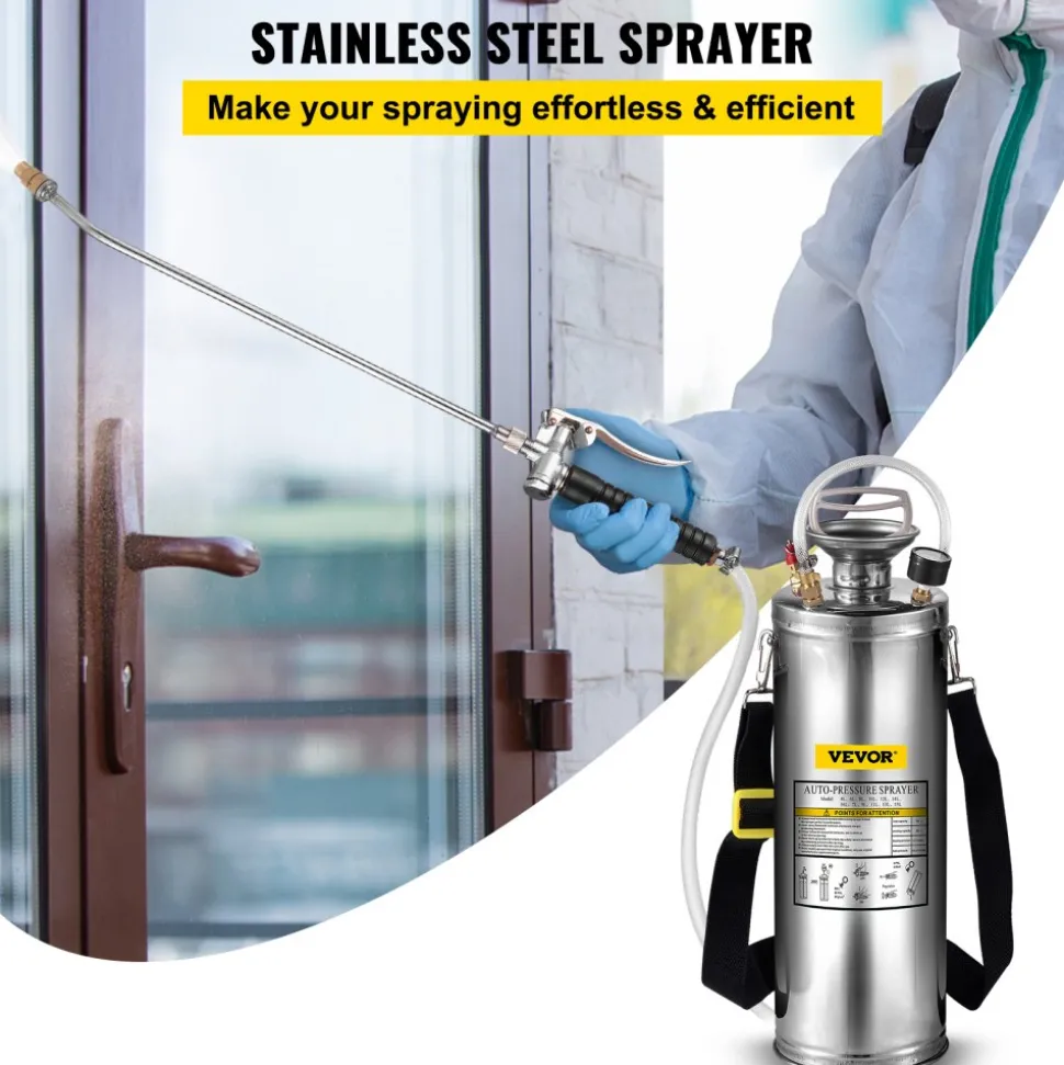 3 Gallon Stainless Steel Sprayer, 20" Wand & 3FT Reinforced Hose, Hand Pump Sprayer with Pressure Gauge, Safety Valve & Adjustable Nozzle, Garden Weed Sprayer for Lawn, Gardening & Sanitizing