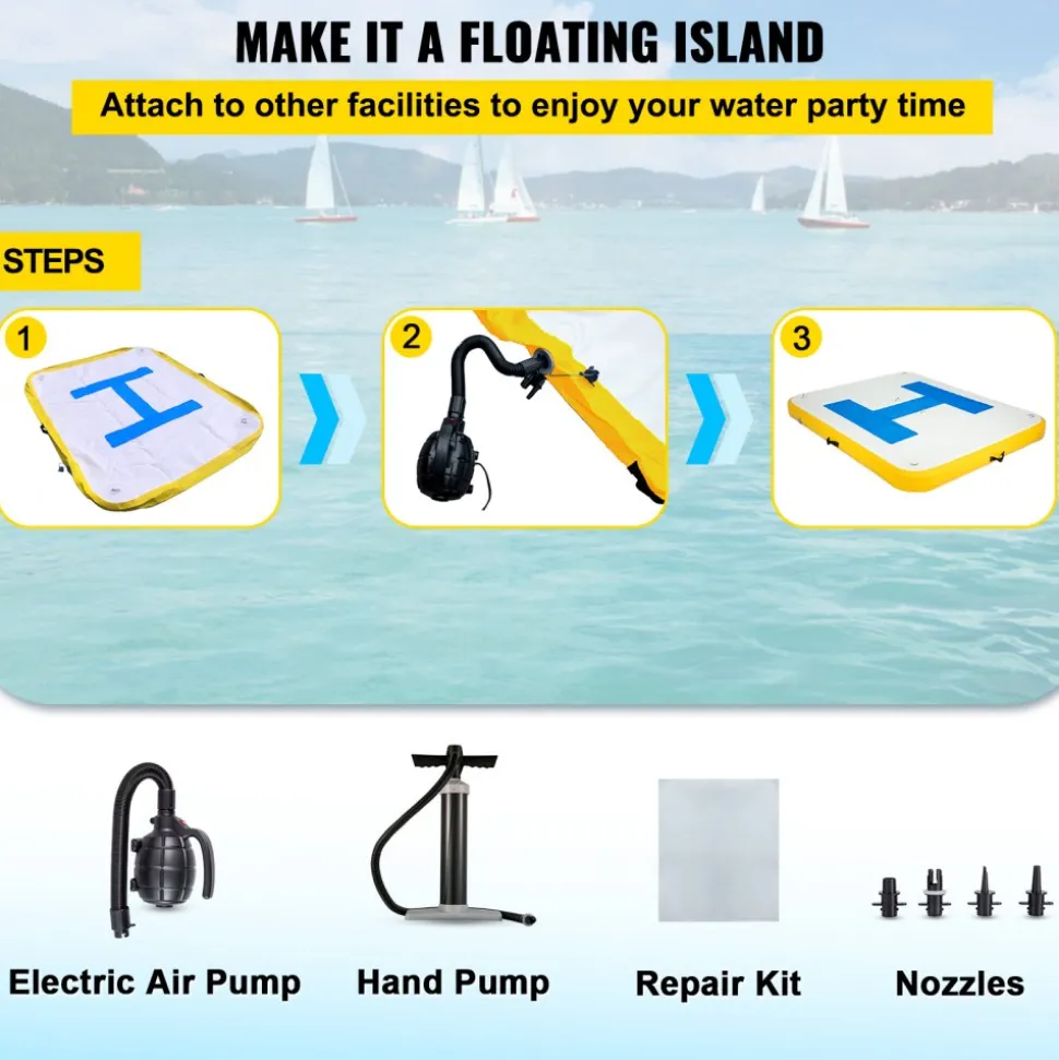 Inflatable Dock Platform, Inflatable Floating Dock 8x5 ft with Electric Air Pump