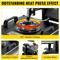 5 in1 Heat Press 15"x15" Vinyl Cutter Plotter 53" USB Port Sticker Print DIY