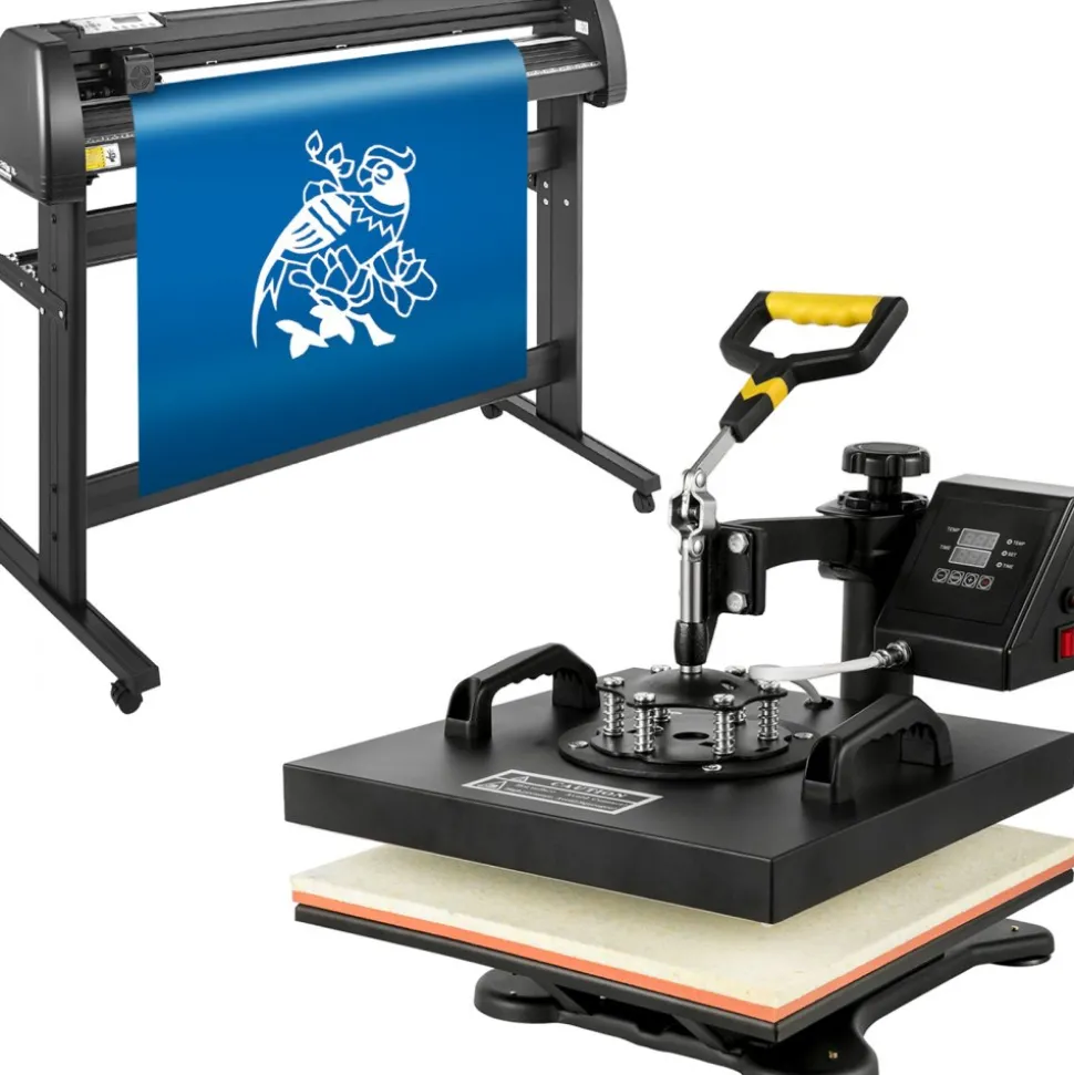 5 in1 Heat Press 15"x15" Vinyl Cutter Plotter 53" USB Port Sticker Print DIY