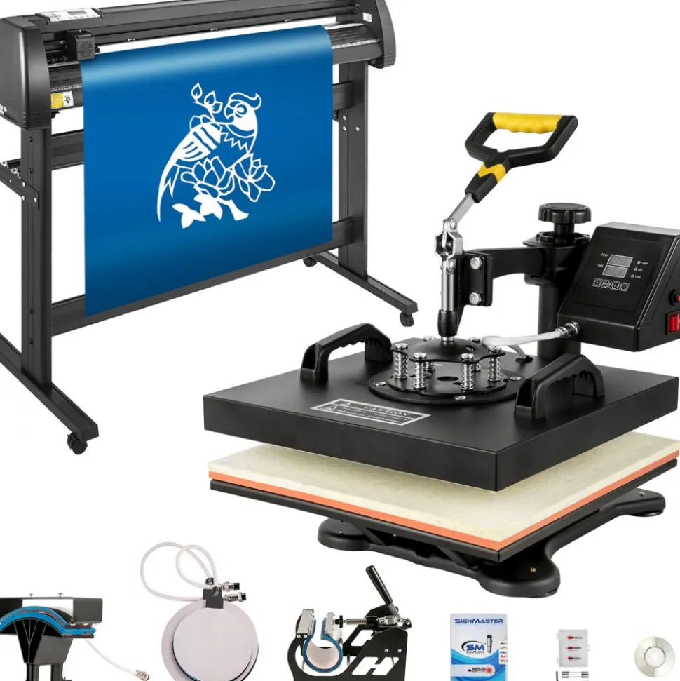5 in1 Heat Press 15"x15" Vinyl Cutter Plotter 53" USB Port Sticker Print DIY