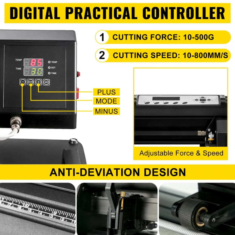 5 in1 Heat Press 15"x15" Vinyl Cutter Plotter 53" USB Port Sticker Print DIY