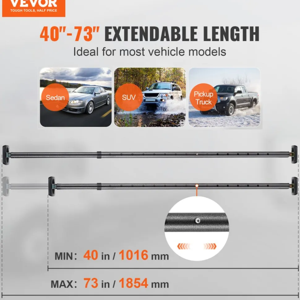 KFFKFF Cargo Stabilizer, Adjustable Truck Bed Bar from 40" to 73", Robust Steel Load Bar with 220 lbs Limit, Cargo Stop Bar for Pickup Truck Bed, SUV