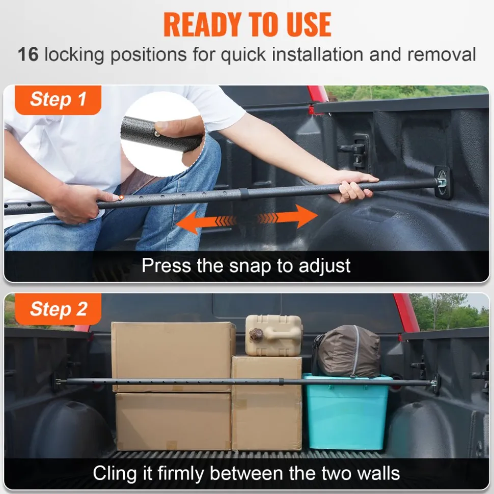 KFFKFF Cargo Stabilizer, Adjustable Truck Bed Bar from 40" to 73", Robust Steel Load Bar with 220 lbs Limit, Cargo Stop Bar for Pickup Truck Bed, SUV