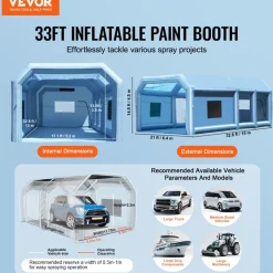KFFKFF Portable Inflatable Painting Enclosure, Dimensions 32.8 x 21 x 14.8 ft, Equipped with 1100W+750W Robust Air Movers and Air Purification Setup, Suitable for Oversized Trucks, Vans, and Heavy Equipment