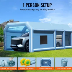KFFKFF Portable Inflatable Painting Enclosure, Dimensions 32.8 x 21 x 14.8 ft, Equipped with 1100W+750W Robust Air Movers and Air Purification Setup, Suitable for Oversized Trucks, Vans, and Heavy Equipment