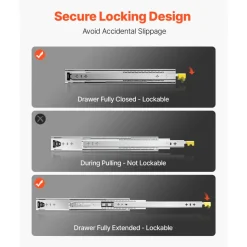 KFFKFF Set of 2 Drawer Rails, Full Extension, Available in Various Sizes from 16 to 60 inches, 250 lbs Weight Limit, Locking Mechanism, Ball Bearing Side Mount Drawer Slide Rail