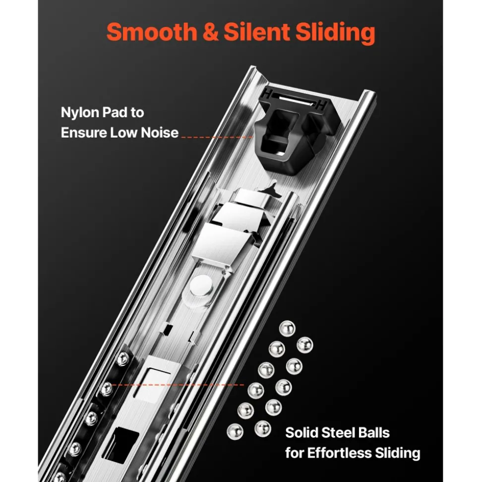 KFFKFF Set of 2 Drawer Rails, Full Extension, Available in Various Sizes from 16 to 60 inches, 250 lbs Weight Limit, Locking Mechanism, Ball Bearing Side Mount Drawer Slide Rail