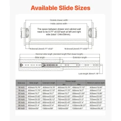 KFFKFF Set of 2 Drawer Rails, Full Extension, Available in Various Sizes from 16 to 60 inches, 250 lbs Weight Limit, Locking Mechanism, Ball Bearing Side Mount Drawer Slide Rail