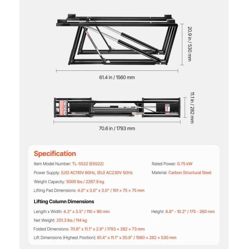 5000 lbs Car Lift Adjustable Car Lifts with Remote Control for Home