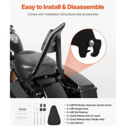 Motorcycle Backrest Sissy Bar, Compatible with Harley-Davidson Touring Models, 27-Inch Height Quick Release Detachable Passenger Backrest, Durable Metal Frame with Leather Rear Pad, Black
