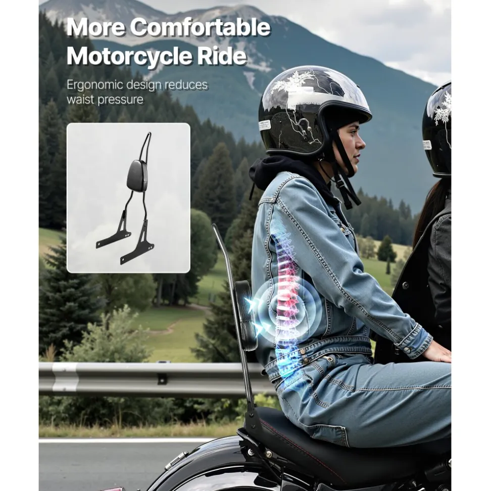Motorcycle Backrest Sissy Bar, Compatible with Harley-Davidson Dyna Street Glide, Road Glide, and Road King, 29-Inch Height Detachable Passenger Backrest, Black