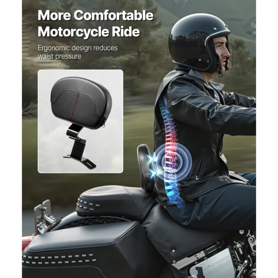 Motorcycle Backrest Sissy Bar, Compatible with Harley-Davidson Touring Street Glide, Road Glide, and Road King, 12.2-Inch Height Detachable Rider Backrest, Black