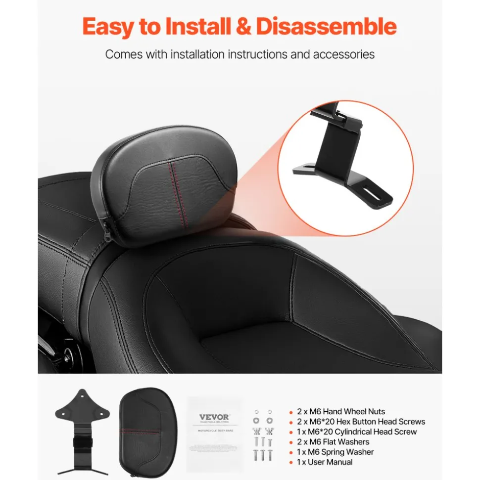 Motorcycle Backrest Sissy Bar, Compatible with Harley-Davidson Touring Street Glide, Road Glide, and Road King, 12.2-Inch Height Detachable Rider Backrest, Black