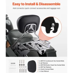 Motorcycle Backrest Sissy Bar with Luggage Rack, Compatible with Harley-Davidson Touring Models, Street Glide, Road Glide, and Road King, Detachable Passenger Backrest for Motorcycles