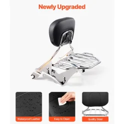 Motorcycle Backrest Sissy Bar with Luggage Rack, Compatible with Honda Rebel CMX 1100 2021-2022, 18-Inch Height, Removable Passenger Backrest, Durable Metal Frame with Leather Pad, Black