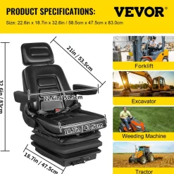 NEW LOW PROFILE SUSPENSION SEAT WITH ARMREST DOZER BACKHOE TRACTOR SKIDSTEER