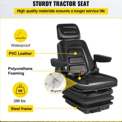 NEW LOW PROFILE SUSPENSION SEAT WITH ARMREST DOZER BACKHOE TRACTOR SKIDSTEER