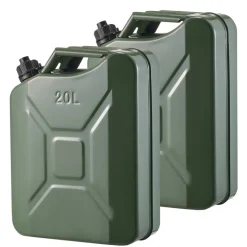 Newly Upgraded Oil-Tight！VEVOR Metal Fuel Container, 5.3 Gallon, Fuel Jerry Can with Spout and Comfort Handle, 6 L/min Max Flow Rate, Leakproof & Corrosion-resistant Metal Gas Tank Most Cars Motorcycle ATV UTV, Green, 2 Packs
