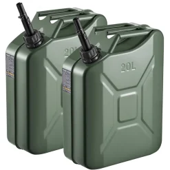 Newly Upgraded Oil-Tight!VEVOR Metal Fuel Container, 5.3 Gallon, Fuel Jerry Can with Spout and Comfort Handle, 6 L/min Max Flow Rate, Leakproof & Corrosion-resistant Metal Gas Tank Most Cars Motorcycle ATV UTV, Green, 2 Packs