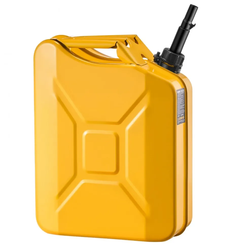 Newly Upgraded Oil-Tight VEVOR Metal Fuel Container, 5.3 Gallon, Fuel Jerry Can with Spout and Comfort Handle, 6 L/min Max Flow Rate, Leakproof & Corrosion-resistant Metal Gas Tank Most Cars Motorcycle ATV UTV, Yellow