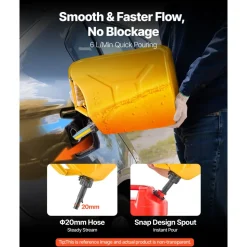Newly Upgraded Oil-Tight VEVOR Metal Fuel Container, 5.3 Gallon, Fuel Jerry Can with Spout and Comfort Handle, 6 L/min Max Flow Rate, Leakproof & Corrosion-resistant Metal Gas Tank Most Cars Motorcycle ATV UTV, Yellow