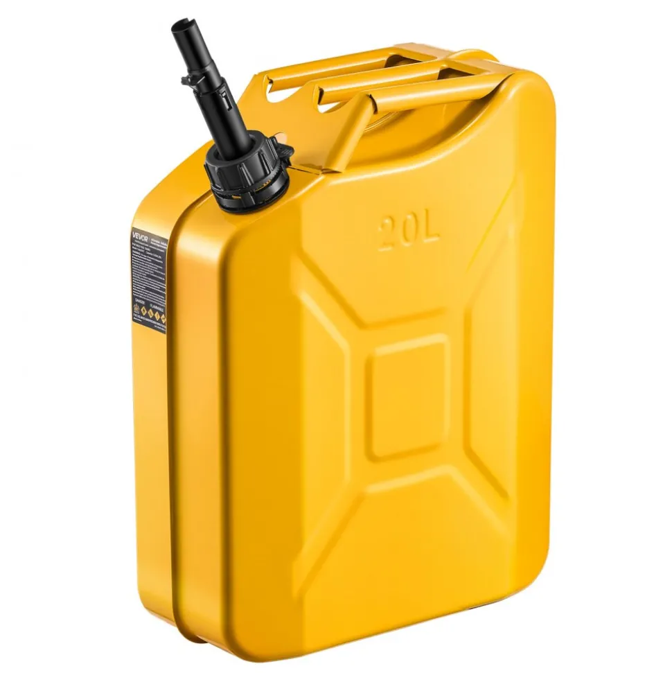Newly Upgraded Oil-Tight VEVOR Metal Fuel Container, 5.3 Gallon, Fuel Jerry Can with Spout and Comfort Handle, 6 L/min Max Flow Rate, Leakproof & Corrosion-resistant Metal Gas Tank Most Cars Motorcycle ATV UTV, Yellow