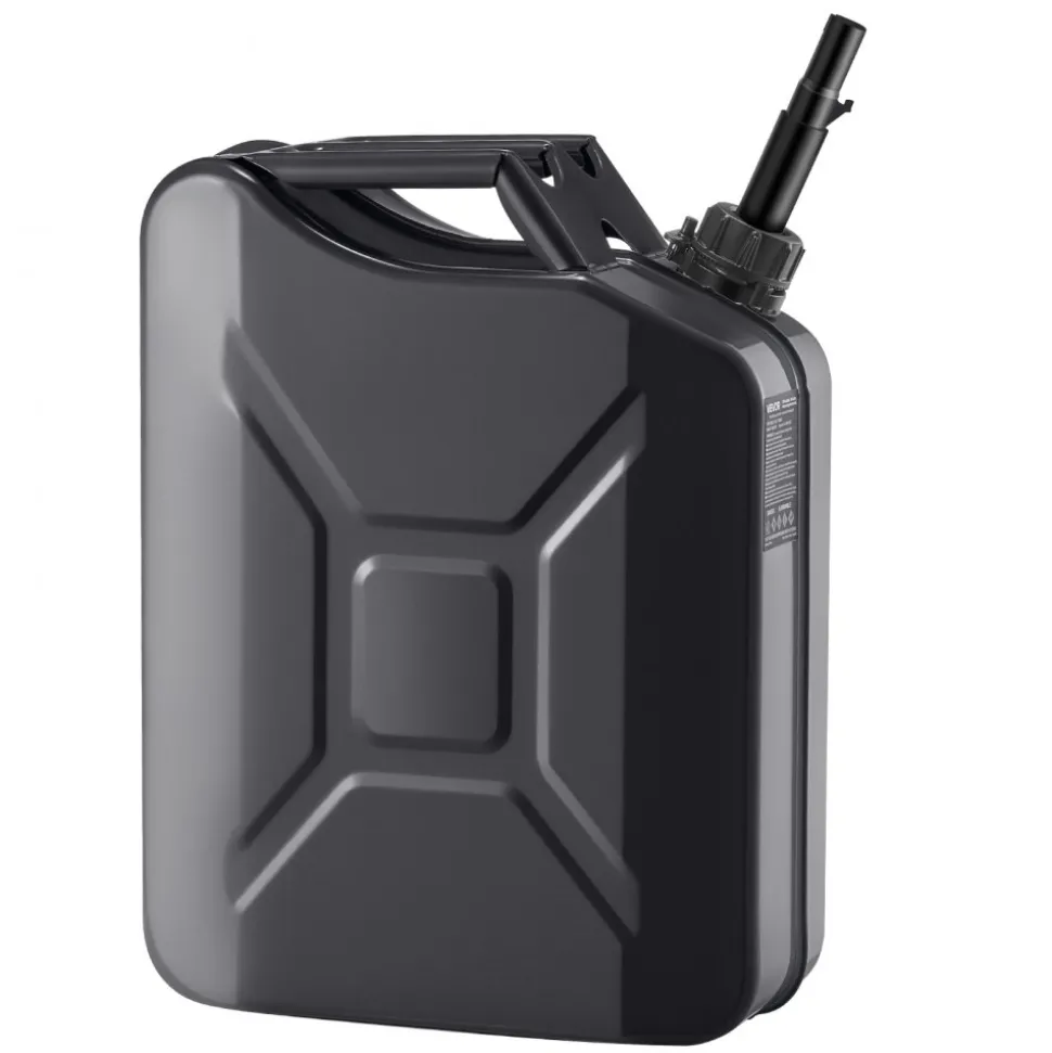 Newly Upgraded Oil-Tight!VEVOR Metal Fuel Container, 5.3 Gallon, Fuel Jerry Can with Spout and Comfort Handle, 6 L/min Max Flow Rate, Leakproof & Corrosion-resistant Metal Gas Tank Most Cars Motorcycle ATV UTV, Black