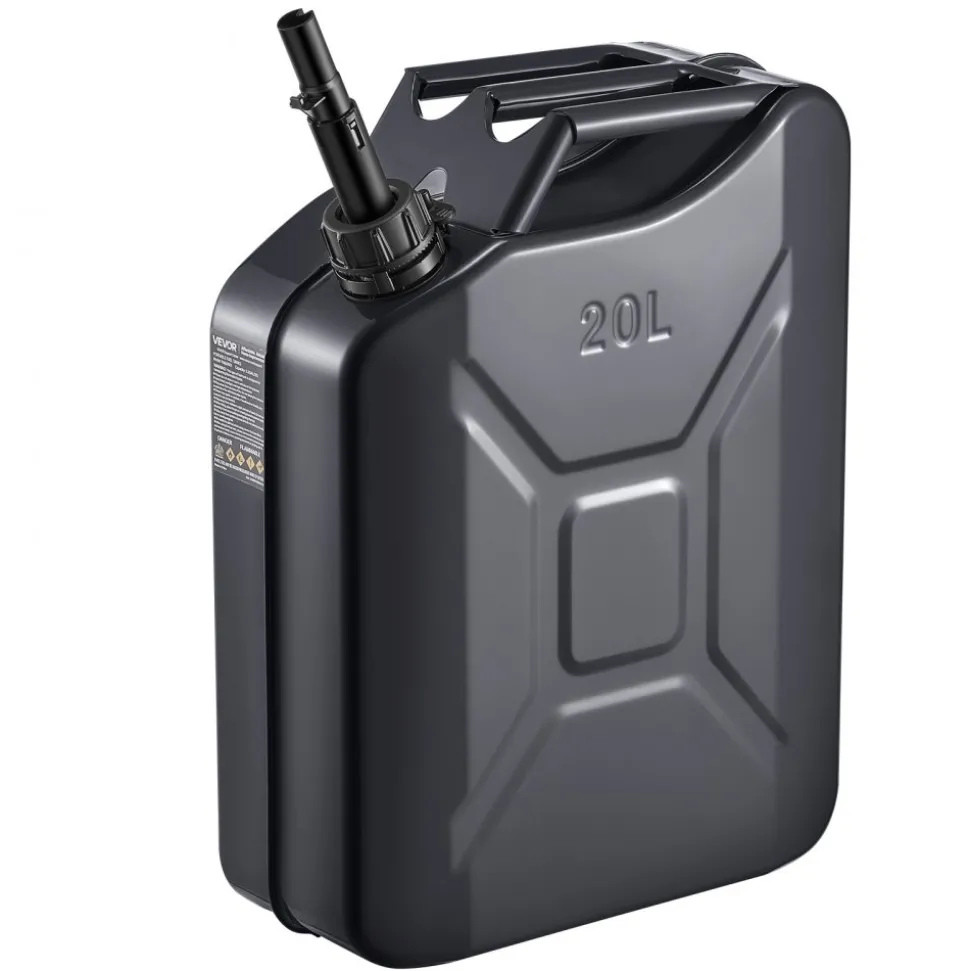Newly Upgraded Oil-Tight!VEVOR Metal Fuel Container, 5.3 Gallon, Fuel Jerry Can with Spout and Comfort Handle, 6 L/min Max Flow Rate, Leakproof & Corrosion-resistant Metal Gas Tank Most Cars Motorcycle ATV UTV, Black