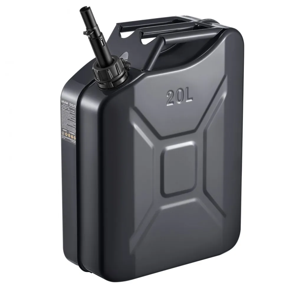 Newly Upgraded Oil-Tight!VEVOR Metal Fuel Container, 5.3 Gallon, Fuel Jerry Can with Spout and Comfort Handle, 6 L/min Max Flow Rate, Leakproof & Corrosion-resistant Metal Gas Tank Most Cars Motorcycle ATV UTV, Black