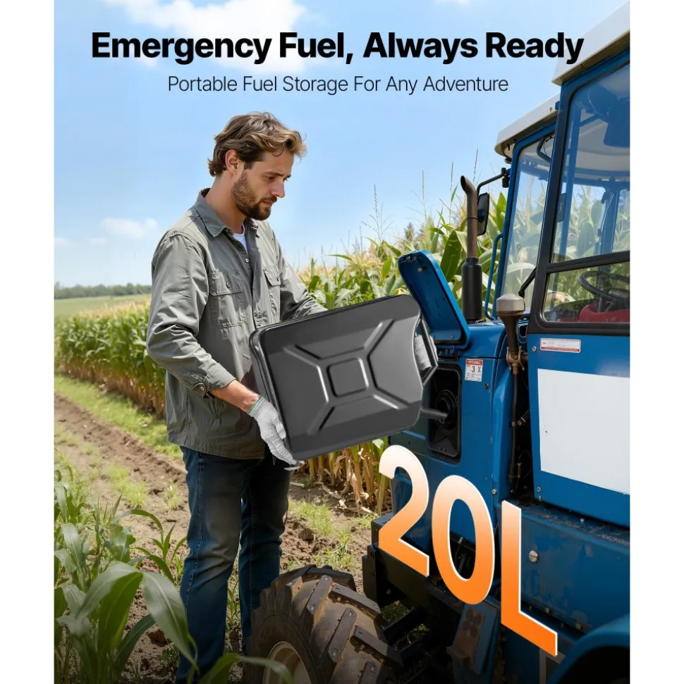 Newly Upgraded Oil-Tight!VEVOR Metal Fuel Container, 5.3 Gallon, Fuel Jerry Can with Spout and Comfort Handle, 6 L/min Max Flow Rate, Leakproof & Corrosion-resistant Metal Gas Tank Most Cars Motorcycle ATV UTV, Black