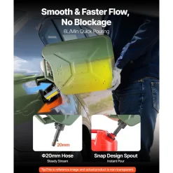 Newly Upgraded Oil-Tight!VEVOR Metal Fuel Container, 5.3 Gallon, Fuel Jerry Can with Spout and Comfort Handle, 6 L/min Max Flow Rate, Leakproof & Corrosion-resistant Metal Gas Tank Most Cars Motorcycle ATV UTV, Green