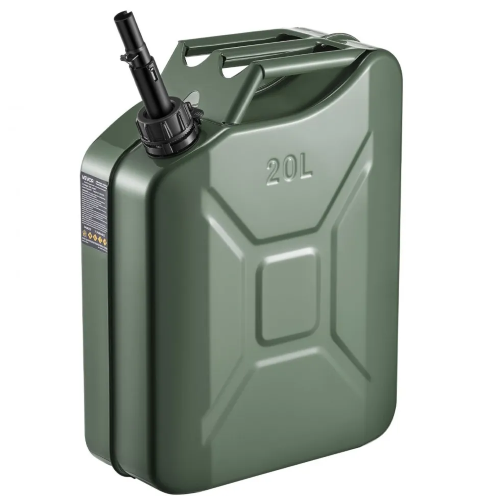 Newly Upgraded Oil-Tight!VEVOR Metal Fuel Container, 5.3 Gallon, Fuel Jerry Can with Spout and Comfort Handle, 6 L/min Max Flow Rate, Leakproof & Corrosion-resistant Metal Gas Tank Most Cars Motorcycle ATV UTV, Green