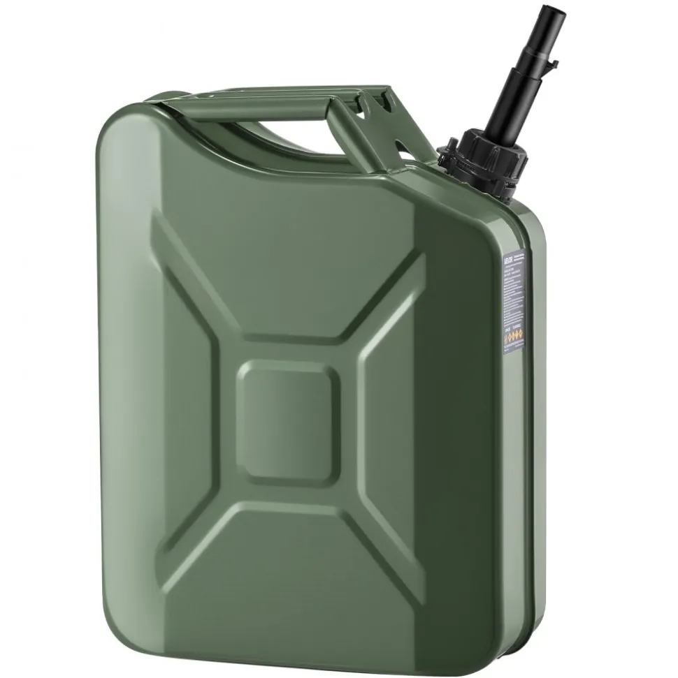 Newly Upgraded Oil-Tight!VEVOR Metal Fuel Container, 5.3 Gallon, Fuel Jerry Can with Spout and Comfort Handle, 6 L/min Max Flow Rate, Leakproof & Corrosion-resistant Metal Gas Tank Most Cars Motorcycle ATV UTV, Green