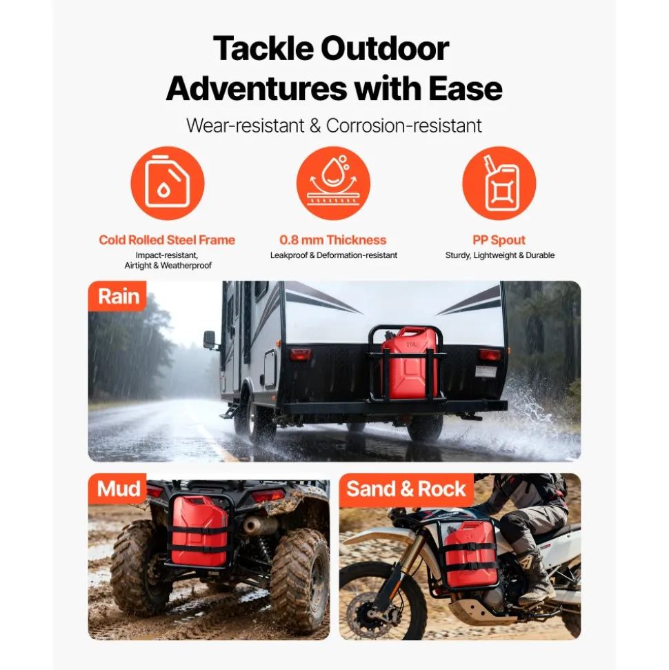 Newly Upgraded Oil-Tight!VEVOR Metal Fuel Container, 5.3 Gallon, Fuel Jerry Can with Spout and Comfort Handle, 6 L/min Max Flow Rate, Leakproof & Corrosion-resistant Metal Gas Tank Most Cars Motorcycle ATV UTV, Red