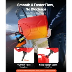 Newly Upgraded Oil-Tight!VEVOR Metal Fuel Container, 5.3 Gallon, Fuel Jerry Can with Spout and Comfort Handle, 6 L/min Max Flow Rate, Leakproof & Corrosion-resistant Metal Gas Tank Most Cars Motorcycle ATV UTV, Red