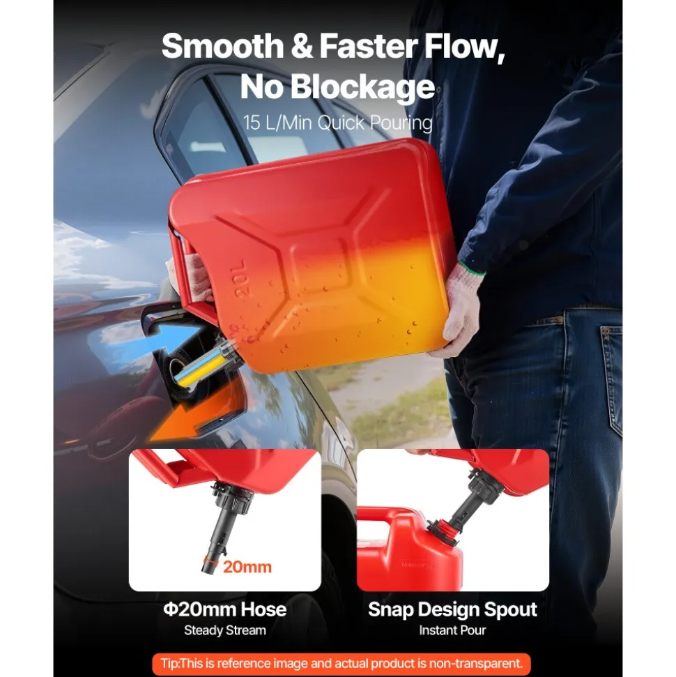 Newly Upgraded Oil-Tight!VEVOR Metal Fuel Container, 5.3 Gallon, Fuel Jerry Can with Spout and Comfort Handle, 6 L/min Max Flow Rate, Leakproof & Corrosion-resistant Metal Gas Tank Most Cars Motorcycle ATV UTV, Red
