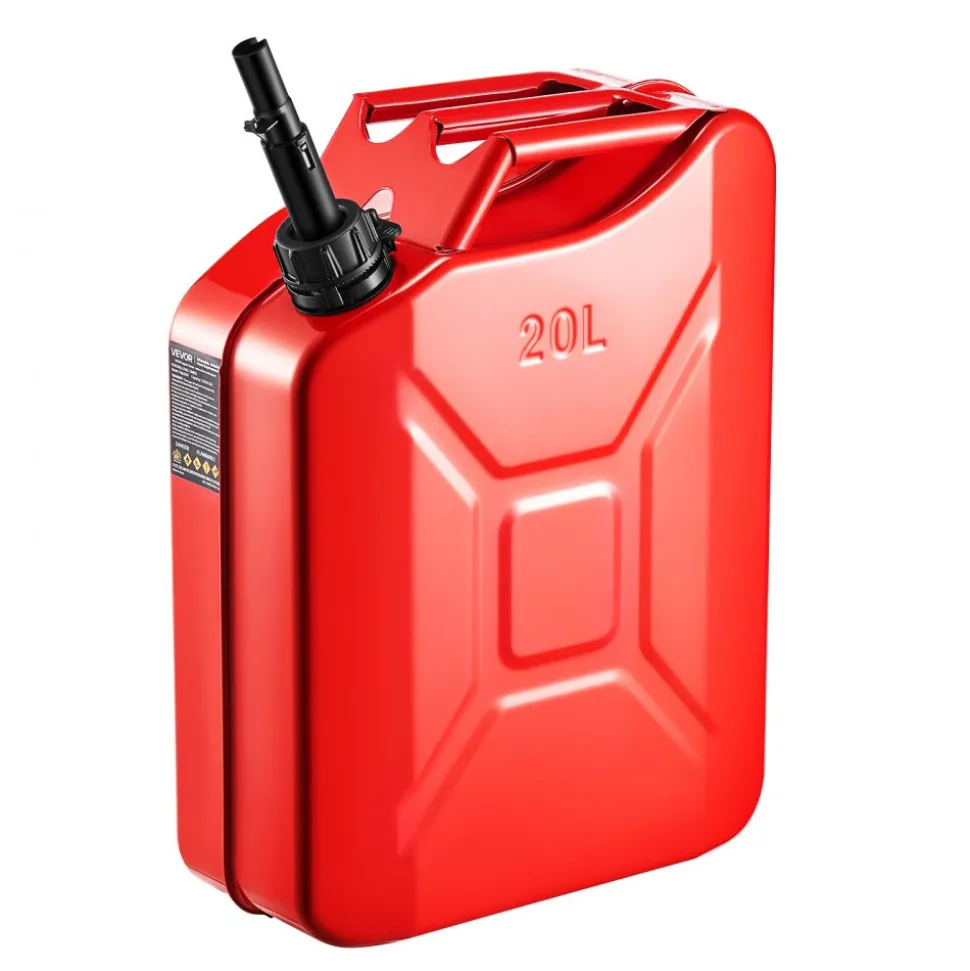 Newly Upgraded Oil-Tight!VEVOR Metal Fuel Container, 5.3 Gallon, Fuel Jerry Can with Spout and Comfort Handle, 6 L/min Max Flow Rate, Leakproof & Corrosion-resistant Metal Gas Tank Most Cars Motorcycle ATV UTV, Red