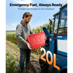 Newly Upgraded Oil-Tight!VEVOR Metal Fuel Container, 5.3 Gallon, Fuel Jerry Can with Spout and Comfort Handle, 6 L/min Max Flow Rate, Leakproof & Corrosion-resistant Metal Gas Tank Most Cars Motorcycle ATV UTV, Red