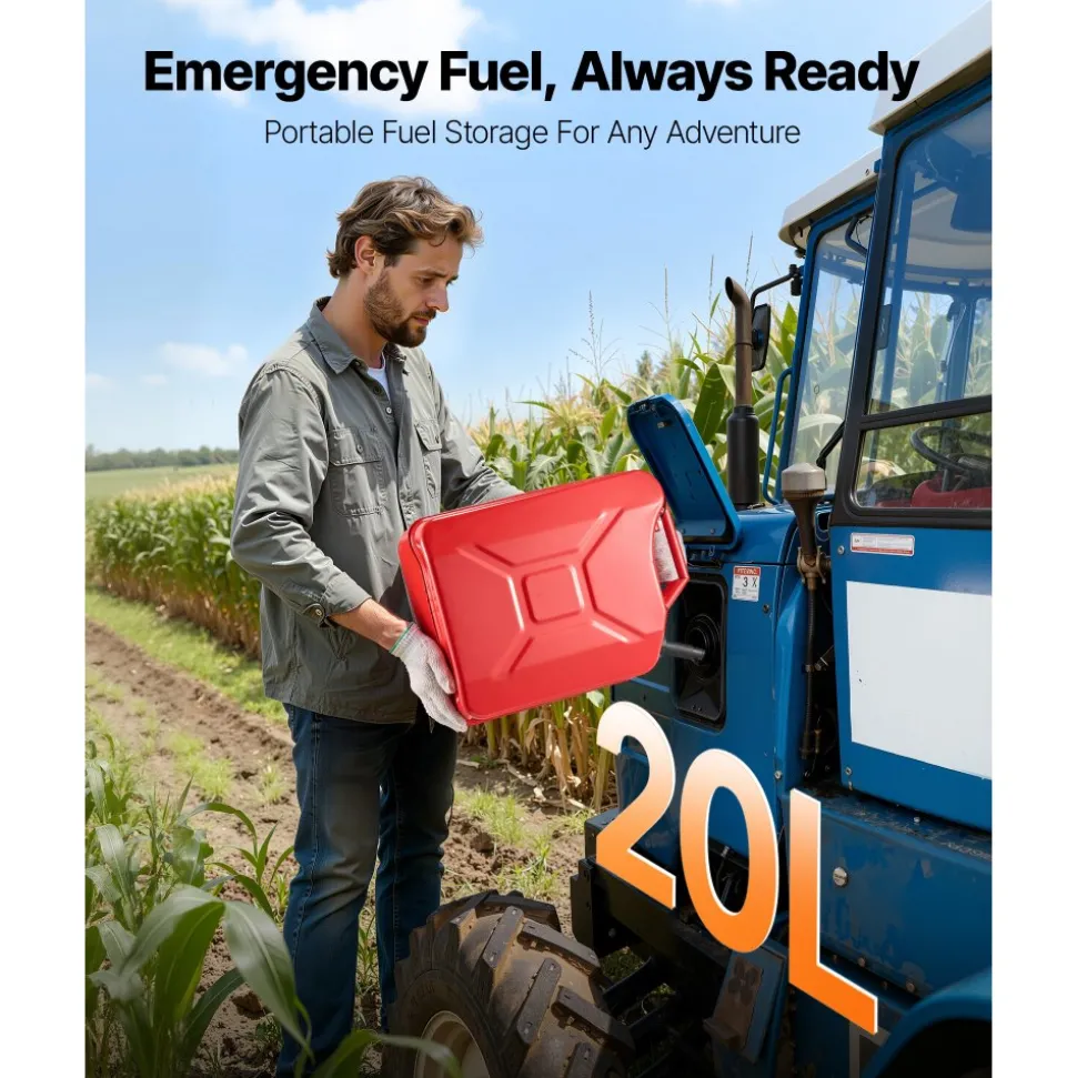 Newly Upgraded Oil-Tight!VEVOR Metal Fuel Container, 5.3 Gallon, Fuel Jerry Can with Spout and Comfort Handle, 6 L/min Max Flow Rate, Leakproof & Corrosion-resistant Metal Gas Tank Most Cars Motorcycle ATV UTV, Red
