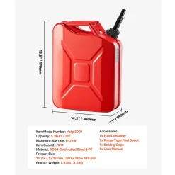 Newly Upgraded Oil-Tight!VEVOR Metal Fuel Container, 5.3 Gallon, Fuel Jerry Can with Spout and Comfort Handle, 6 L/min Max Flow Rate, Leakproof & Corrosion-resistant Metal Gas Tank Most Cars Motorcycle ATV UTV, Red
